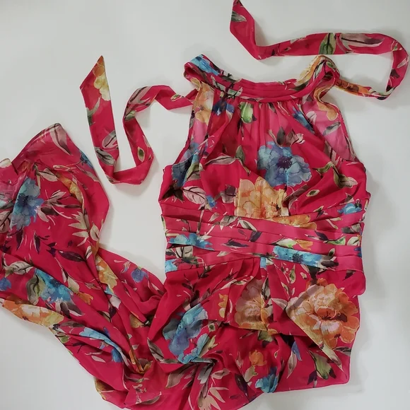 Adrianna Papell Floral Chiffon Maxi Halter Dress - Picture 5 of 10